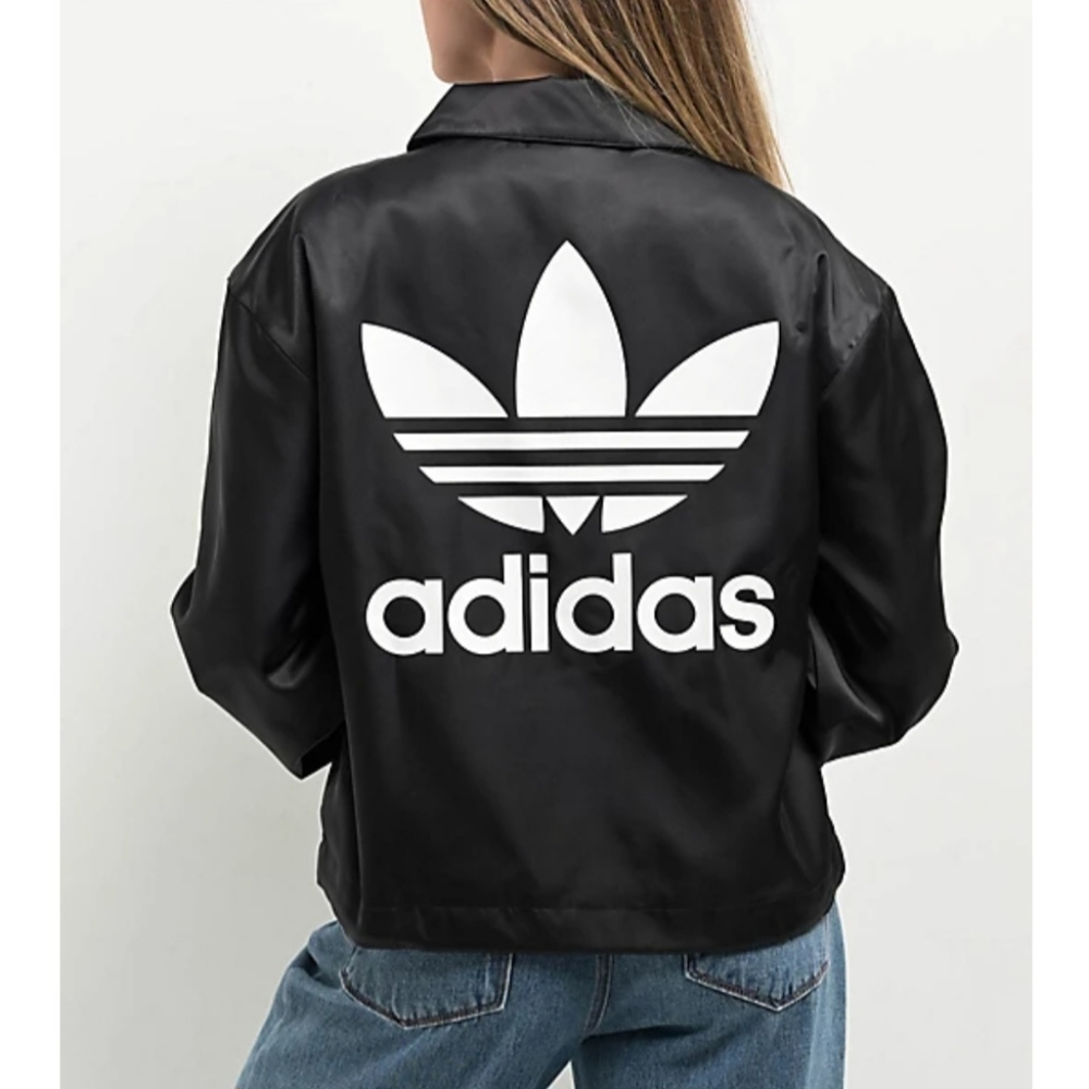 Adidas Women's Trefoil Black Coaches Jacket SZ M - Picture 2 of 7